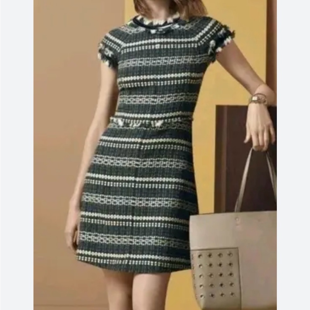 Tory Burch Black and Cream Striped Midi Dress